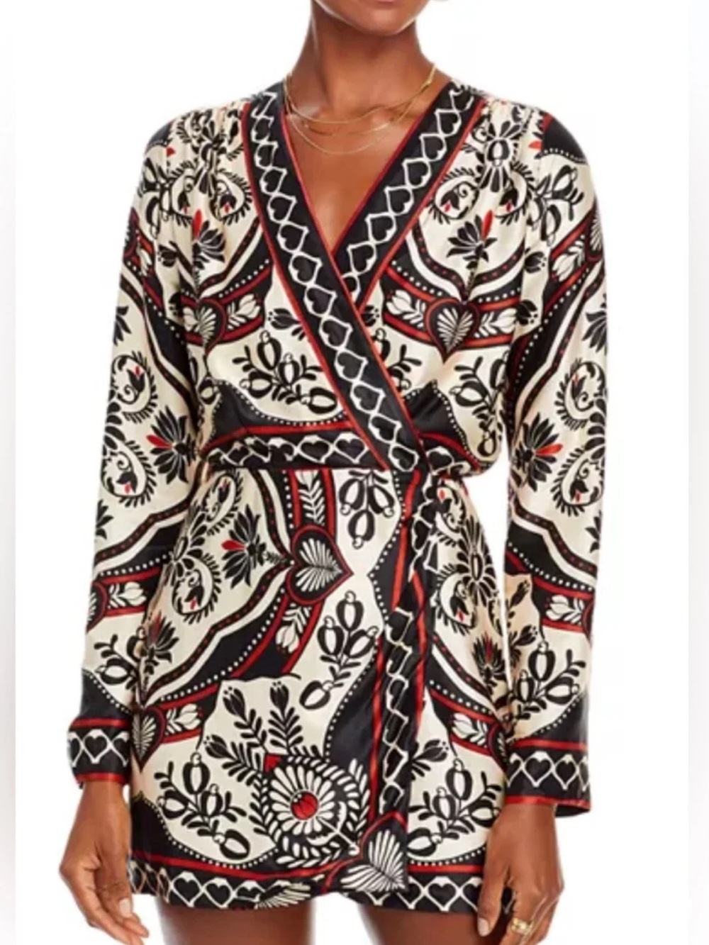 FARM Rio Heart Floral Print Wrap Mini Dress Beaded Tassels Size M